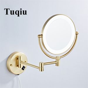 Dressing Mirror 8 inch two side 3X /1X Wall Mounted Brushed Gold LED Folding Makeup Cosmetic Lady Gift 220509