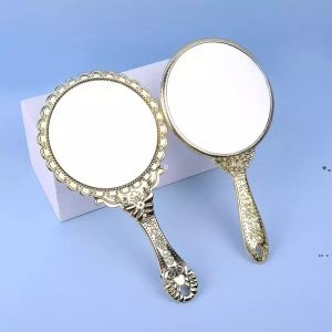 핸드 헬드 메이크업 미러 낭만적 인 빈티지 핸드 Zerkalo Gilded Handle Oval Round Cosmetic Mirror 메이크업 도구 드레서 선물