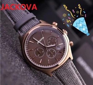 Till salu Mens Sports Wristwatch Stopwatch 43mm Quartz Movement Man Time Clock Watch With äkta läderbälte Full funktionell 316L