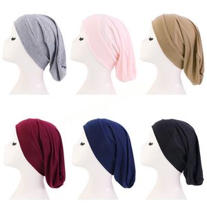 Kobiety Wewnętrzne hijab czapki muzułmańskie stretch turban kapitańskie panie Soild kolor islamski krzyż na głowę turbante afrykańskie modne okłady głowy