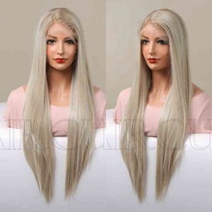 Hair Wigs Women Synthetic Style New Women s Forehead Lace Split White Gold Long Curly Wig Headgear