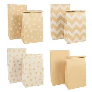 10pcs Kraft Paper Bag Candy Biscuit Popcorn Bags Chevron Polka Dot Gift Bag for Wedding Birthday Party Pastry Packaging Supplies