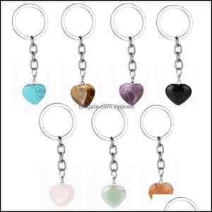 Key Rings Jewelry Natural Stone Love Heart Keychains Healing Crystal Car Decor Keyrings Keyholder For Women Men Vipjewel Dro Dh6Tn