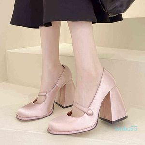 Dress Shoes Women Sandals Super High Heels Mary Janes Thick Patent Leather Pumps Woman Square Toe Pink Pary