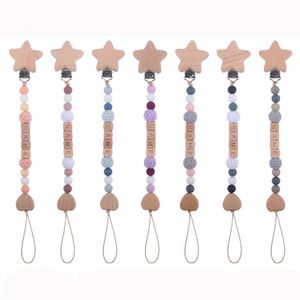 Nowonarodzony dziecięcy krzemionka żel żel z koralika posiadacze pacyfieru bu Beech Star Pacifier Clip Heart Teethers DIY Nazwa niemowlę