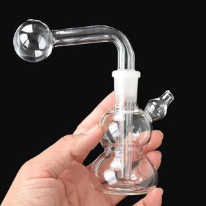 Mini 14mm Female Smoking Pipe Small Clear Glass Percolater Bong Dab Rig with Tobacco Bowl Shisha Diposable Gourd Shape 3.4 inch Hookah Glass Pipes Oil Burner
