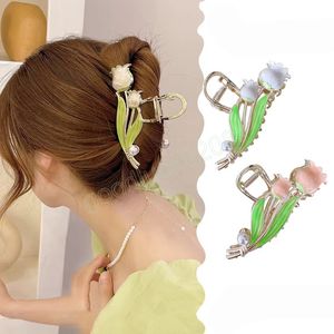 Korean Elegant Lily of the Valley Hair Clip Large Clamps Hair Claw for Women Hairpin Gripper Femme Ponytail Clips