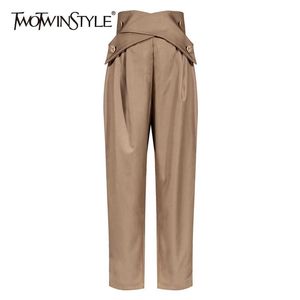 TWOTYLE Casual Irregular Trousers For Women High Waist Lace Up Button Straight Slim Pants Female Autumn Fashion 220325