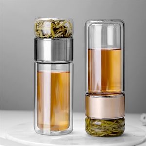 Glass Water Bottle With Tea Infuser Filter Tea Separation Double Wall Glass Bottle Leakproof My Water Bottle 230ml 280ml 220307