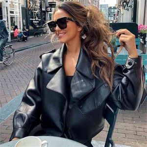 Ailegogo Arrival Winter Autumn Women's Leather Wallet Campera Chaqueta Cuero Mujer Modis Coat Women Veste Cuir De Couro 210923