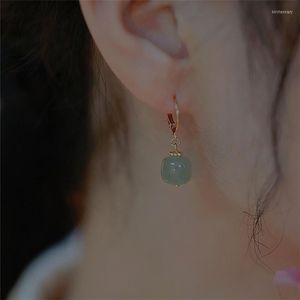 Hoop Huggie Chinese Design Vintage Tassel Hetian Jade Cenring for Women Girl