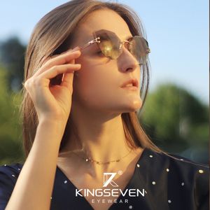 Äkta Kingseven varumärkesdesign Vintage Rimless Cat Solglasögon Kvinnor Män Retro Cutting Lens Gradient Sun Glasses Kvinna UV400 220511