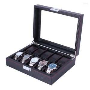 Watch Boxes & Cases Modern Design 10 Grids Wooden Box Carbon Fibre Pattern Storage Display Slot Case Hele22