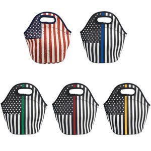 Bolsa de almoço com bandeira americana de neoprene, bolsa portátil com isolamento para estudantes, à prova d'água