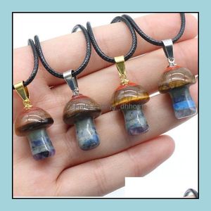 Pendant Necklaces Pendants Jewelry 2Cm Rainbow Natural Stone Carving Mushroom Shape Reiki Healing 7Chakra Crystal Dhw47