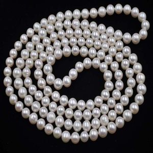 Ketten Handgeknüpfte Halskette, natürliche 8 mm weiße Muschelperlenkette, rund, 127 cm. Ketten