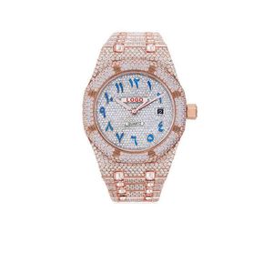 Dign Blu New Japane Quartz Movement Custom Blue Abic Number Dial Diamond Diamond Luxury Wrist Watch for Men Women Jewelryn3VF