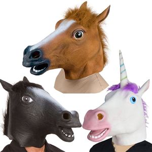 Halloween Masks Latex Horse Head Cosplay Costume de animais Conjunto de teatro Prank Prank Party Festas Adeços de Cabeça Máscara de Cavalo Máscaras de Cavalo 220812