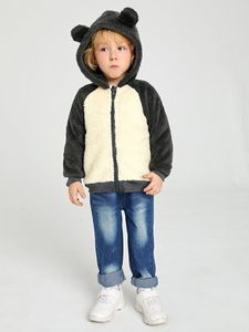 Småbarns pojkar Två ton Raglan Sleeve 3D Ear Design Hooded Teddy Jacket Hon