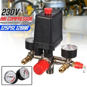 Switch Drable 230V Regulator Duty Air Compressor Pump Tryckkontrollventil 125 PSI med mätare