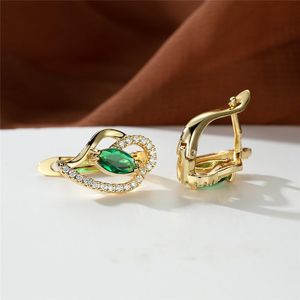 Boho Rose Gold Ohrringe großhandel-Bolzen Vintage hohl Zirkon Hoop Ohrringe Grüne Kristall Marquise Stein Boho Rose Gold Farbe für Frauen Juwelystud