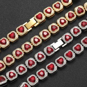 Ruby Hreat Schmucksets Herren Halskette Armband Glänzender Zirkonia Rapper Rocker Halsband Ketten Rubine Accessoires Damen Hip Hop Kette Bling Bling ICED OUT Schmuck