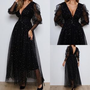 Sexy Dress V-Neck Black Lace Hem Stamping Party Mid-Length Net Yarn Summer Celebrity Dresses Women's Clothing Vestidos Casual