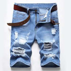 Herr shorts casual blekt hål vintage denim män rakt rippade smala knä längd mode byxor sommar man vildmens