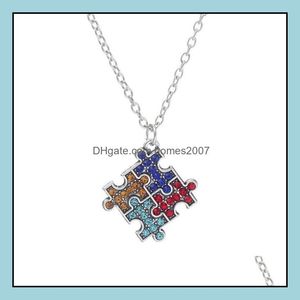 Autism Awareness Jigsaw Necklace Mticolor Crystal Puzzle Piece Pendant Jewelry Drop Delivery 2021 Necklaces Pendants Frm9R
