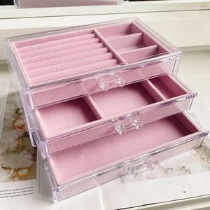 Jewelry Pouches Bags Velvet Three-Layer Jewellery Storage Box Acrylic Organizers Earring Rings Necklace Large Space Case Holder Women Wynn22