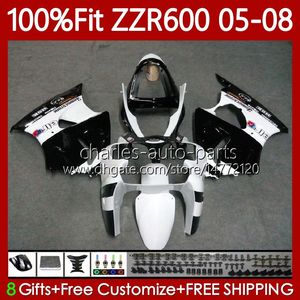 Injection Mold Bodys For KAWASAKI NINJA 600CC ZZR600 05 06 07 08 White black Bodywork 134No.51 100% Fit ZZR-600 600 CC 05-08 ZZR 600 2005 2006 2007 2008 OEM Fairings Kit