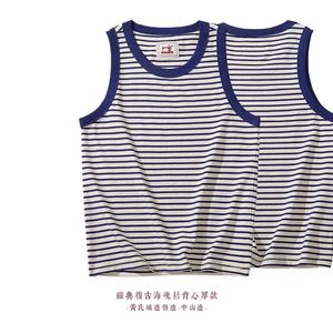 Kuti Japanese Retro Casual Tank Top Men Heavyweight 100% Cotton Blue White Striped Vest Male Loose Tops Summer W220426