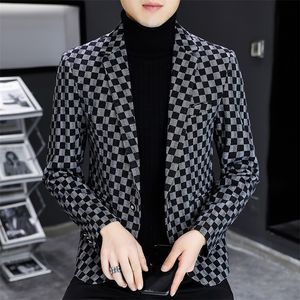 Outono inverno masculino terno jaqueta moda de luxo personalidade terno ajuste lazer conforto clássico xadrez moda britânica blazer casaco 220801