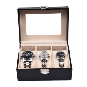 Watch Boxes & Cases 3 Slots Leather Wrist Storage Box Organizer Mechanical Mens Display Holder Black Jewelry Gift Case