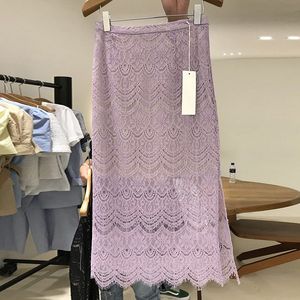 Nova moda coreana feminina saia de renda com cílios cintura alta jag midi saia lápis longa SMLXL