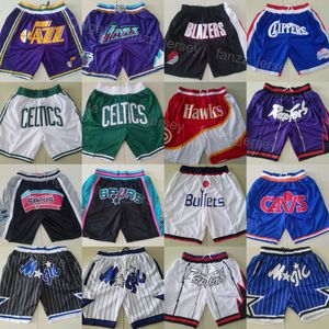 Uomo Just Don Basketball John Stockton Short Sport con tasca con cerniera Fred VanVleet Wear Pantaloni della tuta Tim Duncan Pantalone con coulisse Running Blu Rosso Bianco Nero Verde