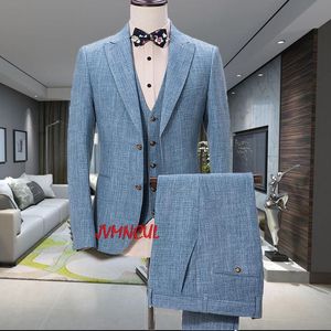 Męskie garnitury Blazers Blue Suit Men Slim Fit Wedding dla letniego plażowego pana młodego Blazer 3 -części