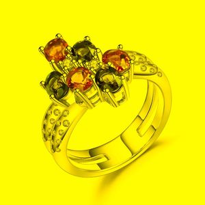 Cluster Rings Gem's Ballet Natural Citrine Smoky Quartz Gemstone Ring 925 Sterling Silver Geometric for Women Engagement Fine Jewelryclu