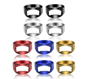 Ring Bier Flaschenöffner Bunte Edelstahl für Männer Frauen Kreative Club Bar Küche Finger Werkzeug Schmuck Party Geschenk Zubehör Gold Silber Schwarz Blau Rot