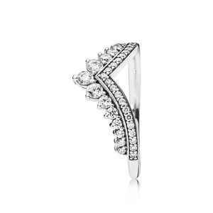 Anéis Princesa Meninas venda por atacado-Clear CZ Diamond Princess Wish Ring Set Caixa original para Pandora Sterling Silver Women Girls Wedding Crown Rings222y