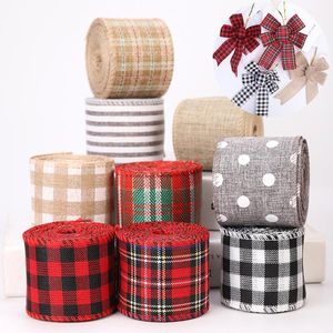 Party Decoration 6 M/Roll Ribbon Imitation Wire Edge Christmas Vintage Red and Green Snowflake Plaid