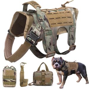 Hundhalsar Leases Tactical Harness Pet Training Vest med väskor Militär koppel Set Servicesäkerhetsledning