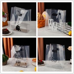 50pcs transparent thickened food grade plastic bag bread cake dessert Candy packaging bag with Handle Party Wedding supplies 201015