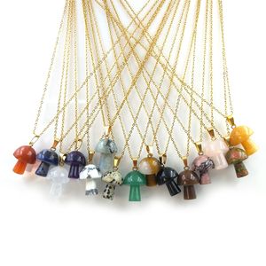 Natural Stone Multi Colors söta svampform Gemstone Pendant Necklace Opal Amethyst Howlite Obsidian Rose Quartz Halsband för kvinnors smycken