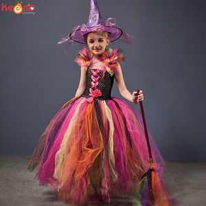 Speciella tillfällen Rainbow Wicked Witch Girls Tutu Dress Kids Evil Halloween Costume Children Carnival Cosplay Party Fancy Pageant Ball Gown Outfit 220826