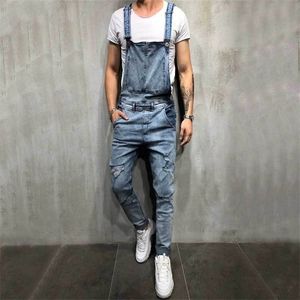 Street Men's Hollow Onepiece Strap Jeans med elastiska fötter T200614