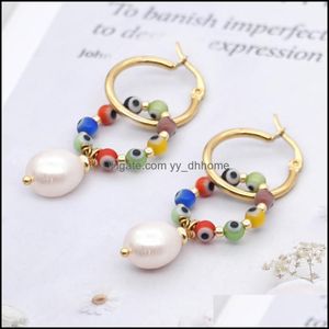 Hoop Hie Ohrringe Schmuck Go2Boho Regenbogen Perlen Perlenohrring Weihnachten Frauen Handgemacht Edelstahl Türkei Evileye Natürlicher Tropfen Lieferung