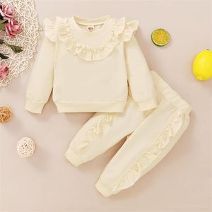 Kleinkinder Mädchen Kleidung 12 18 Monate Herbst Baby Mädchen Outfits Rosa Langarm Hemd Top Rüschen Hosen Set LJ201223