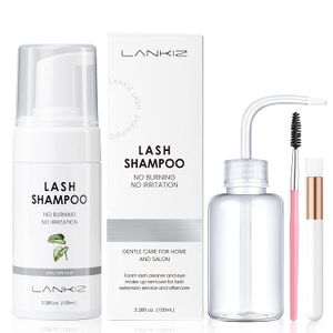 LANKIZ Eyelash Extension Shampoo,+2 Brush,Sensitive Eyelid Foam Lash Cleanser For Extension,Deep Clean Eyelash,Makeup& Mascara Remover& Spa, Professional &