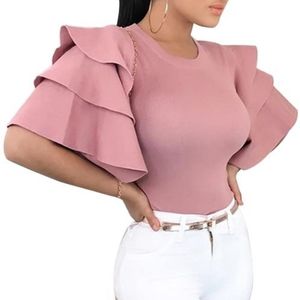 Women Designers Clothes Short Womens Sleeve Blouse Summer Tops Shirts Ladies Ruffle Polyester Plus Size S - 3XL W220409